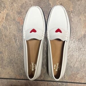 G.H. Bass & Co. White Loafers with Red Heart Accent